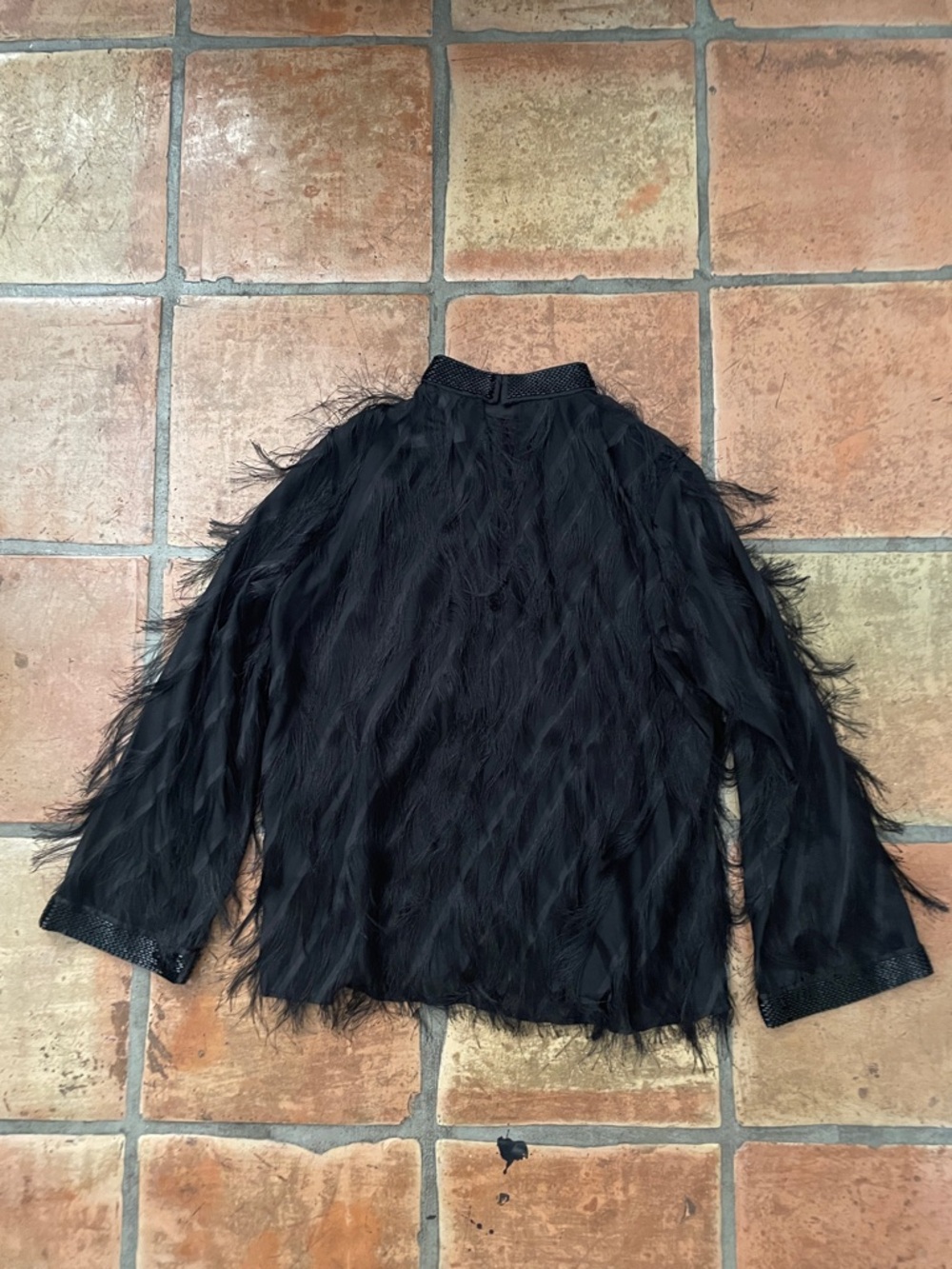 H&M Edition Feather Texture Sequin Mock Neck Black Blouse Size S New NWT - Picture 14 of 14
